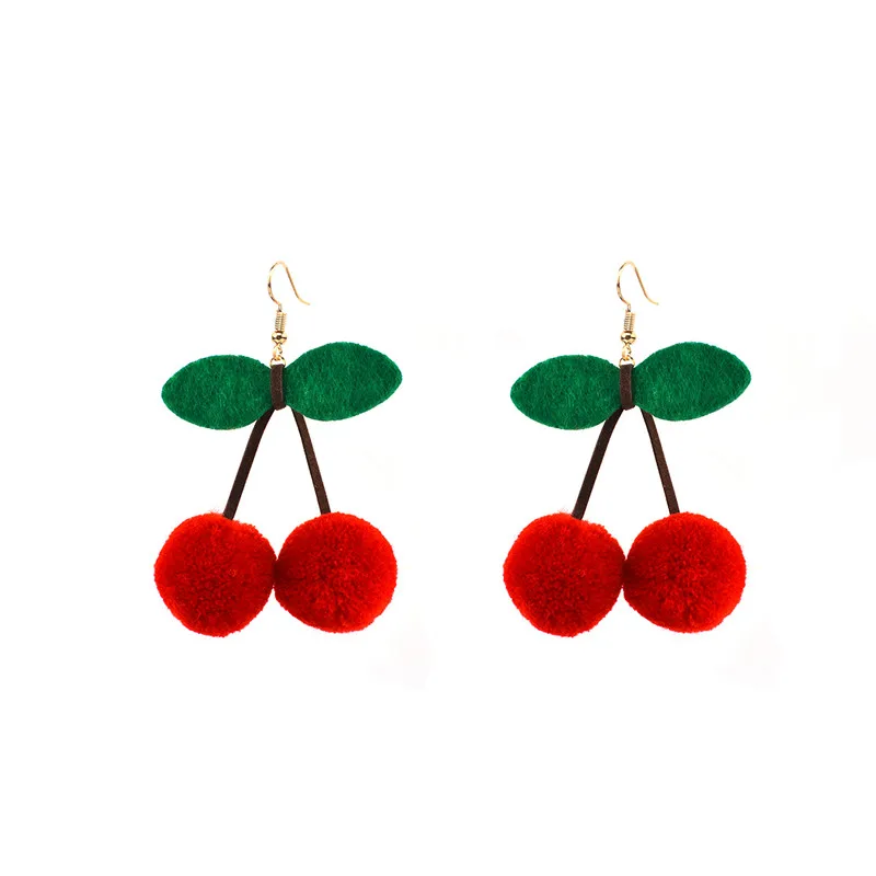 Cherry Ingemark милый корейский стиль бархат фрукты серьги-Вишенки для Для женщин искусственный мех мяч капли свисающие серьги, украшения для ушей, подарок девушке - Окраска металла: Cherry
