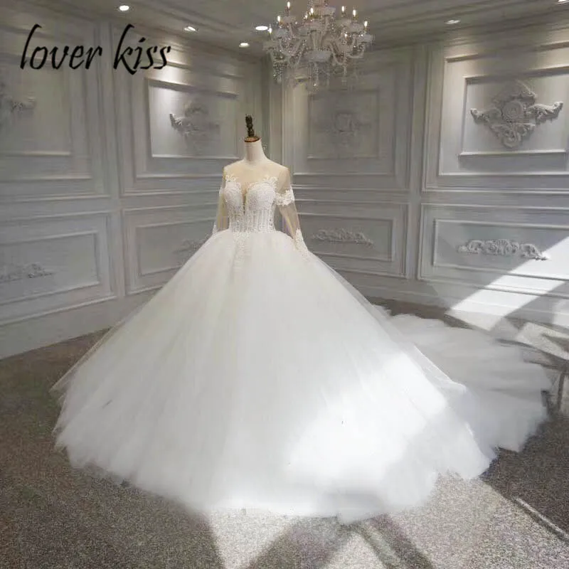 Любовник Поцелуй Vestidos De Noiva с длинным рукавом Gelinlik Свадебные платья 2021