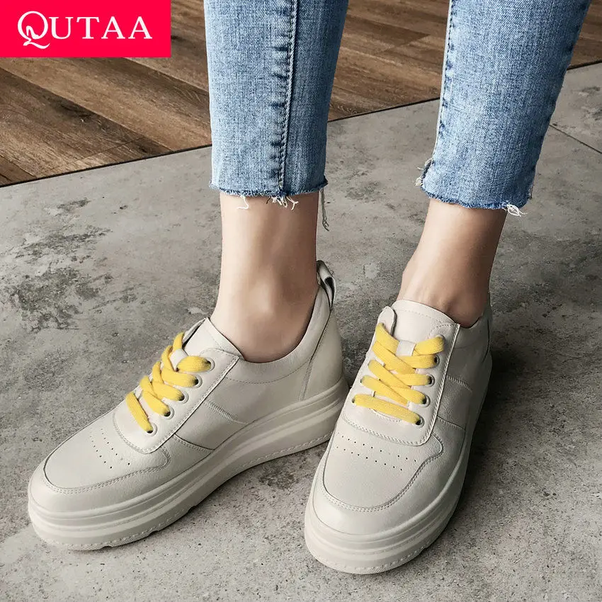 Женские туфли лодочки QUTAA на платформе со шнуровкой и закругленным мысом из
