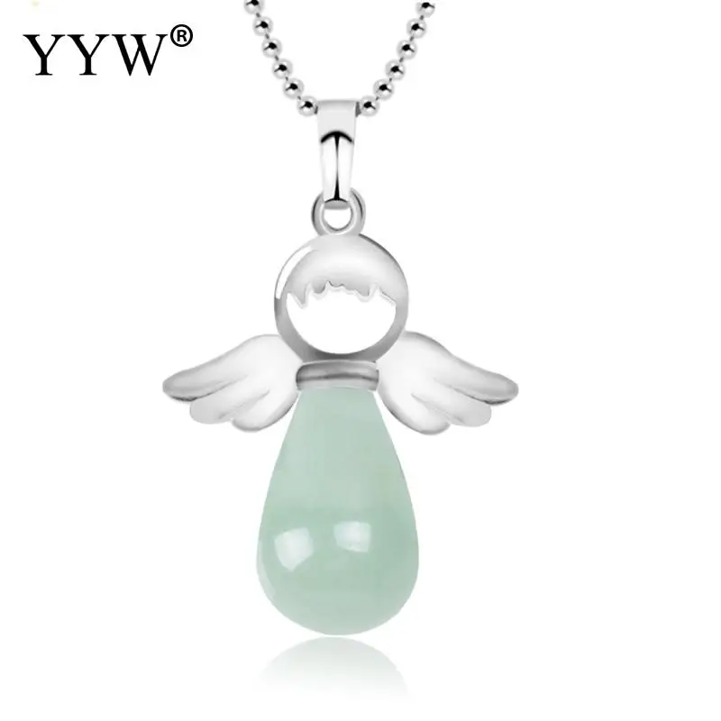 YYW натуральный камень ангельские крылья кулон ожерелье розовый кварц оникс