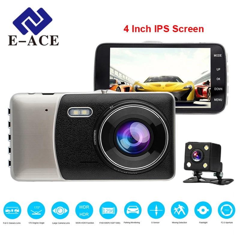 E ACE B07 Видеорегистраторы для автомобилей Двойной объектив ips 4 дюйма Svreen Full HD 1080 P
