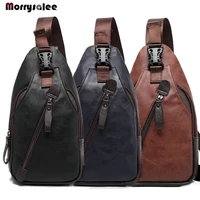 pu leather mens chest bags fashion trend shoulder bag messenger bag theftproof rotatable button open leather bags solid bag
