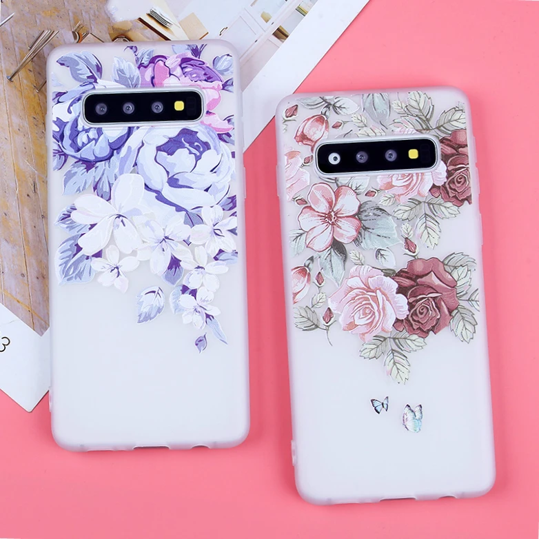 3D Relief Cases For Samsung Galaxy S10 Flowers Covers S7 Edge S8 S9 Lite Plus A9 A7 A8 2018 Soft TPU Silicone Capa |