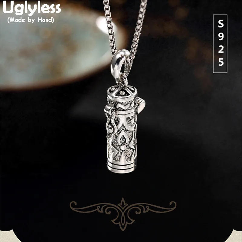 

Uglyless Real 925 Sterling Silver Gaudencio Box Pendant without Chain Unisex Handmade Carved Fine Jewelry Open Bijoux Handmade