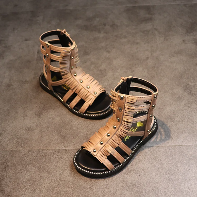 Лидер продаж летние модные римские сапоги сандалии для девочек с высоким берцем
