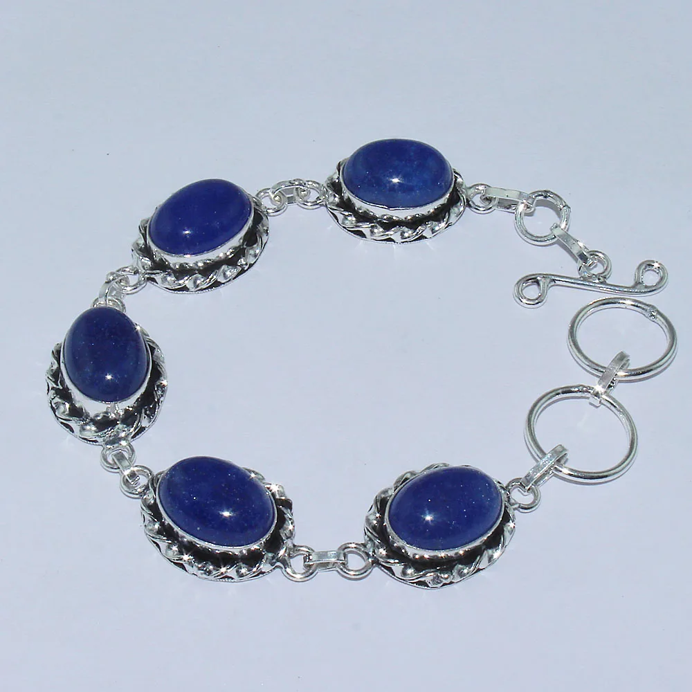 

Blue Sapphires Bracelet Silver Overlay over Copper , 20.3 cm, B0945