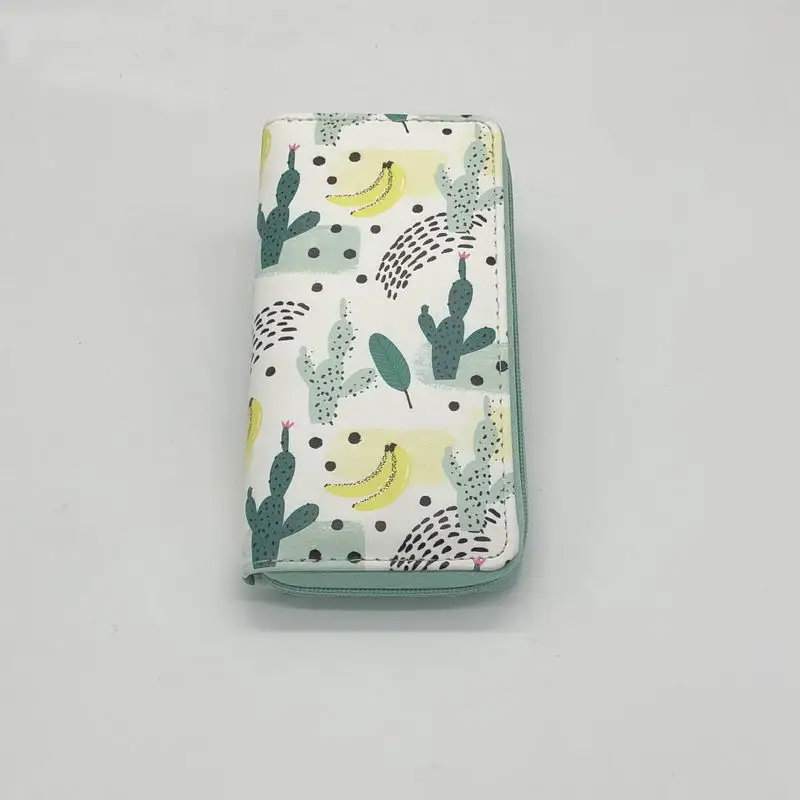 

KANDRA Cactus Printing Women Long Wallet PU Leather Summer New Phone Pouch Ladies Plant Card Holder Bag Girls Zipper Coin Purse