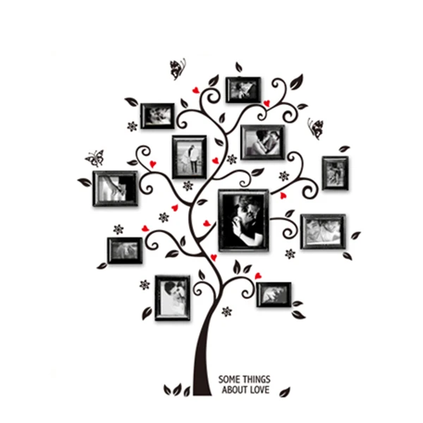 Настенные Стикеры шикарная семейная фоторамка дерево бабочка цветок сердце