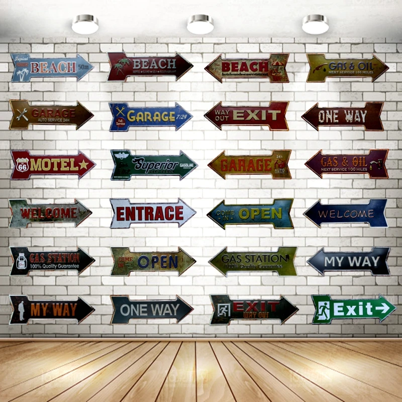 

【YZFQ 】Welcome Exit Way Out Arrow Irregular Garage Signs Plaque Metal Vintage Wall Home Kitchen Restaurant Decor 42X10CM U-2