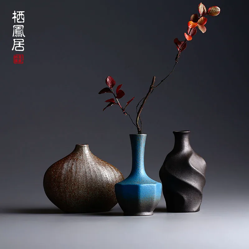 Грубая керамическая ваза китайский цветок Zen Ретро фарфоровая маленькие