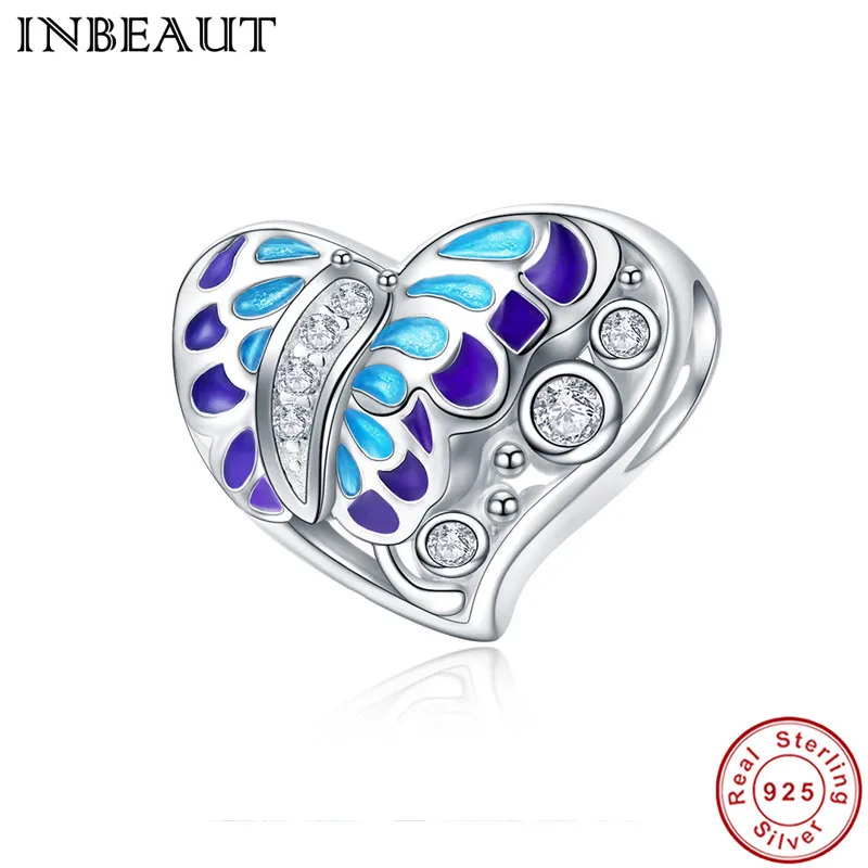 INBEAUT 925 пробы Серебряный цветной CZ розовый эмалированный милый жук Бабочка Насекомое бисер талисманы Подходит для Пандора Браслет - Цвет камня: ssc545-1