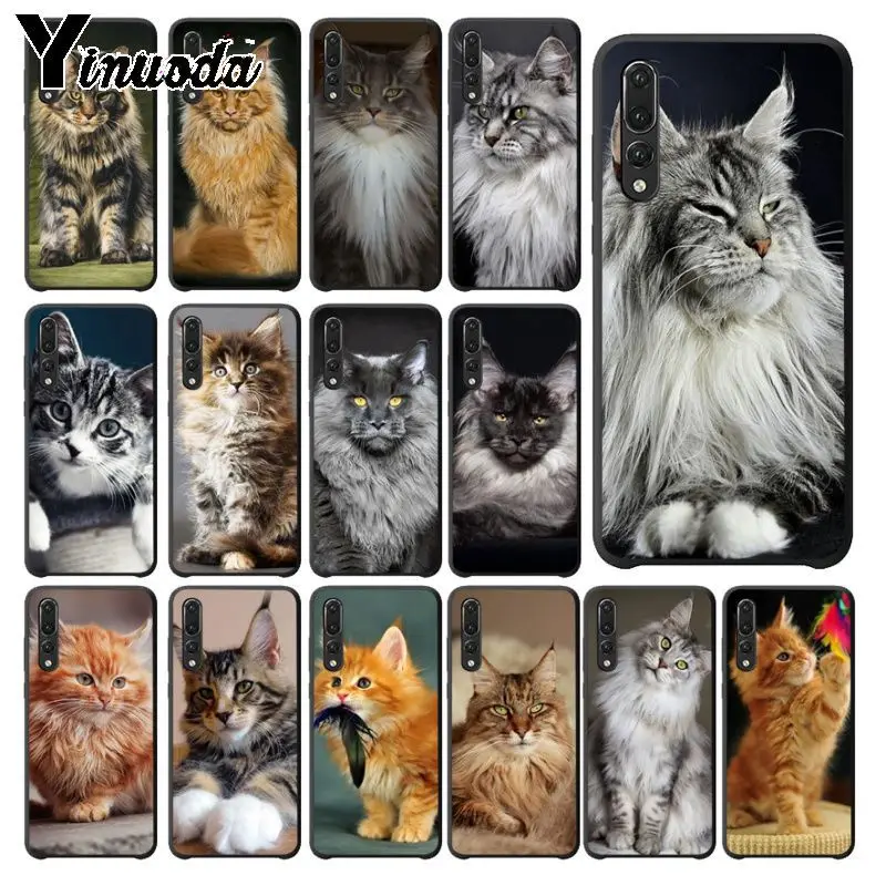 Yinuoda pet maine coon cat черный мягкий силиконовый чехол для телефона huawei p20 pro p20lite mate10pro nova