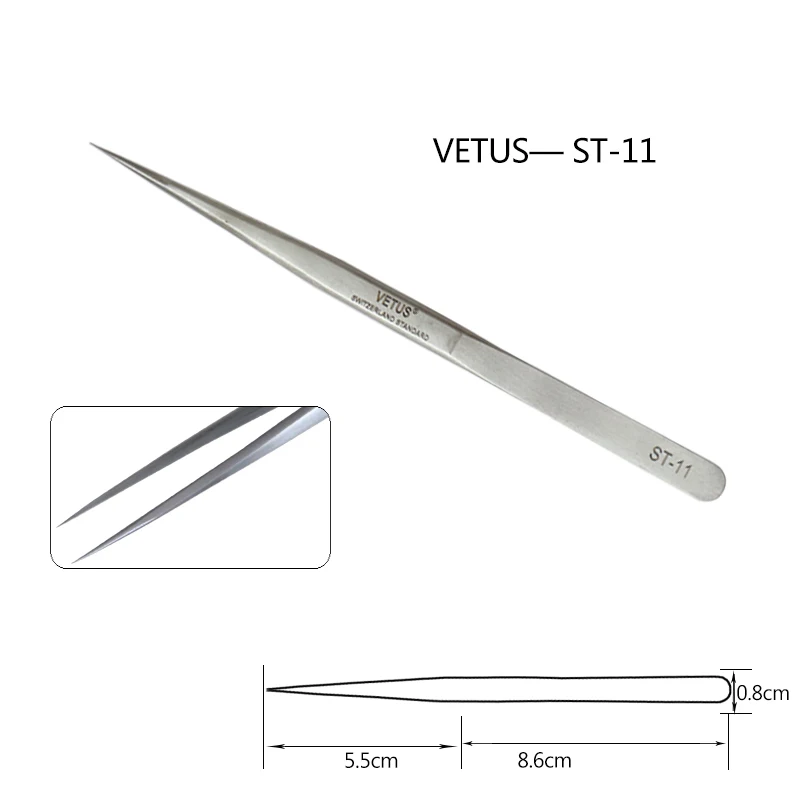 2 шт. ST-11/15 Пинцет VETUS оригинальные щипчики для ресниц для наращивания Анти-статический Нержавеющая сталь ST-10/11/12/13/14/15/16/17 Twe - Длина: ST-11