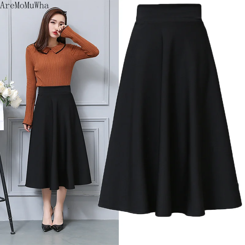 

AreMoMuWha Spring Autumn New Skirt In The Long Paragraph Female Pleated A Word Skirt High Waist Large Size Long Skirt Wild Thin