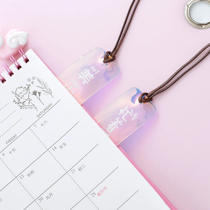 Лазерные блестящие закладки маленькая фея Kawaii прозрачный ПВХ Bookmarks для книг