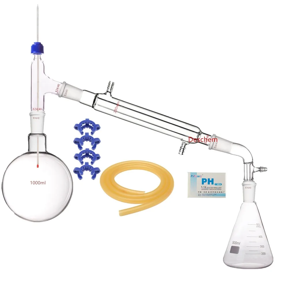1000 мл 24/40 из стекла для дистилляции вакуумный аппарат с 500 Erlenmeyer Flask Lab набор
