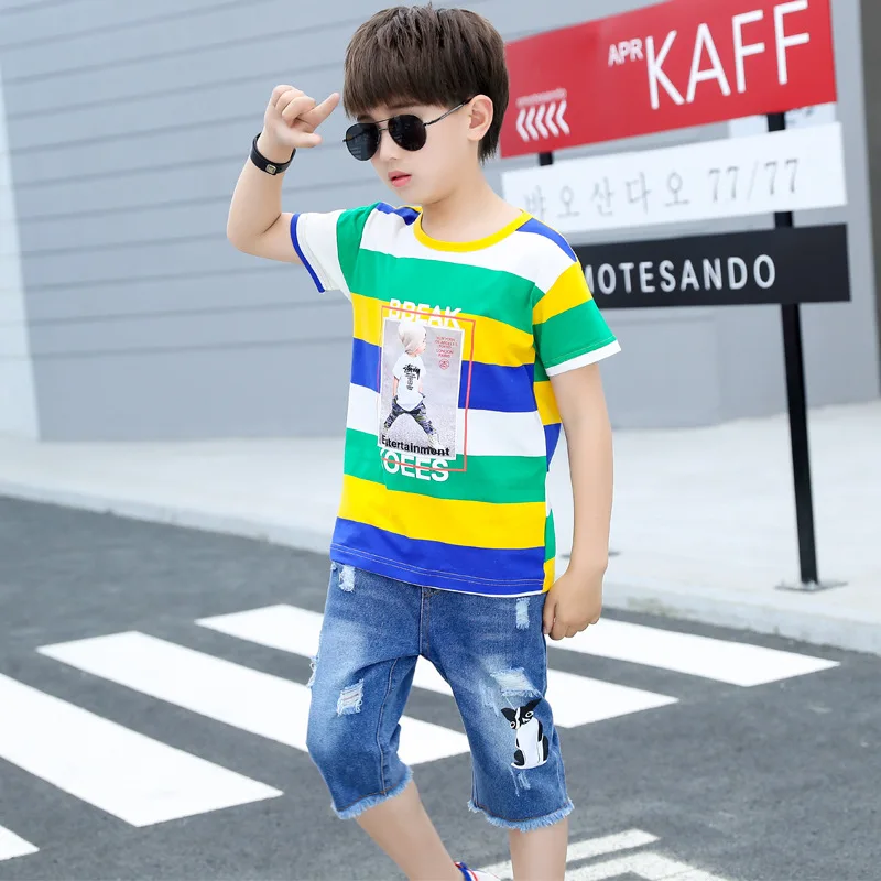 Boys Sets Summer Sport Suits Big Alphabet Kids Track Black Gray Color 4-12 14 Ages Girls Clothes 10 12 Year |