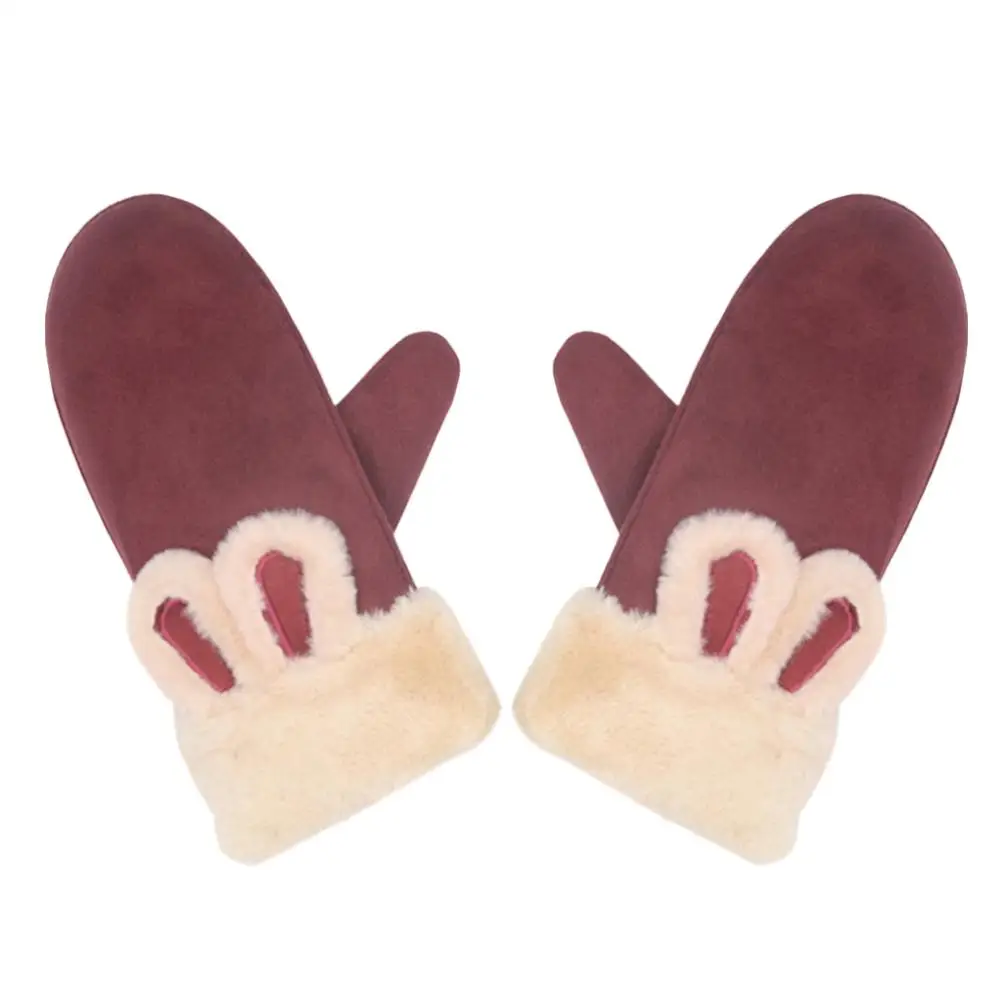 Зима милый кролик уши толстые шеи висящие перчатки Для женщин теплая Полный