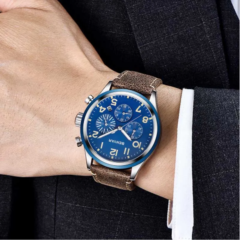 Браслет BENYAR Nouvelle Marque De Luxe Tout en acier de Chronographe Hommes | Наручные часы