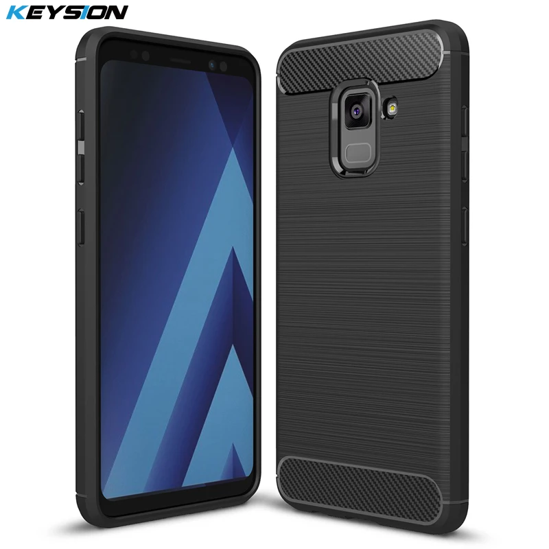 KEYSION Phone Case for Samsung Galaxy A8 (2018) Carbon Fiber Soft TPU Silicone Brushed Anti-knock Back Cover Plus 2018 |