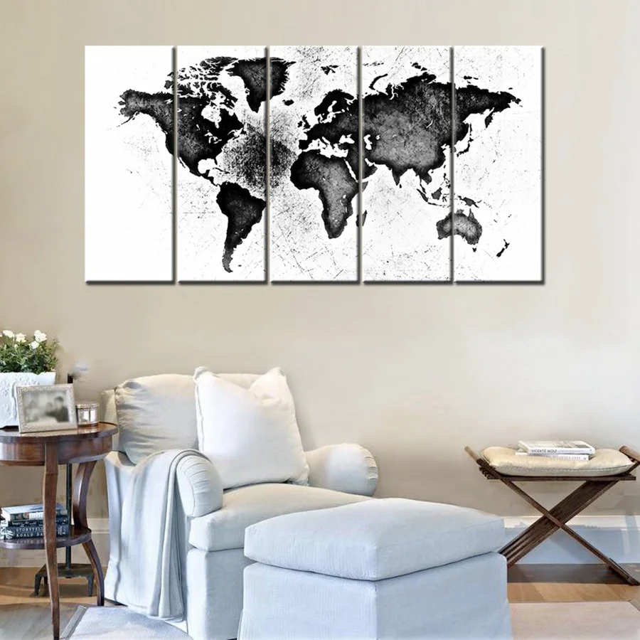 Черно белая картина карта мира Винтаж дома украшения искусства стены Картина на