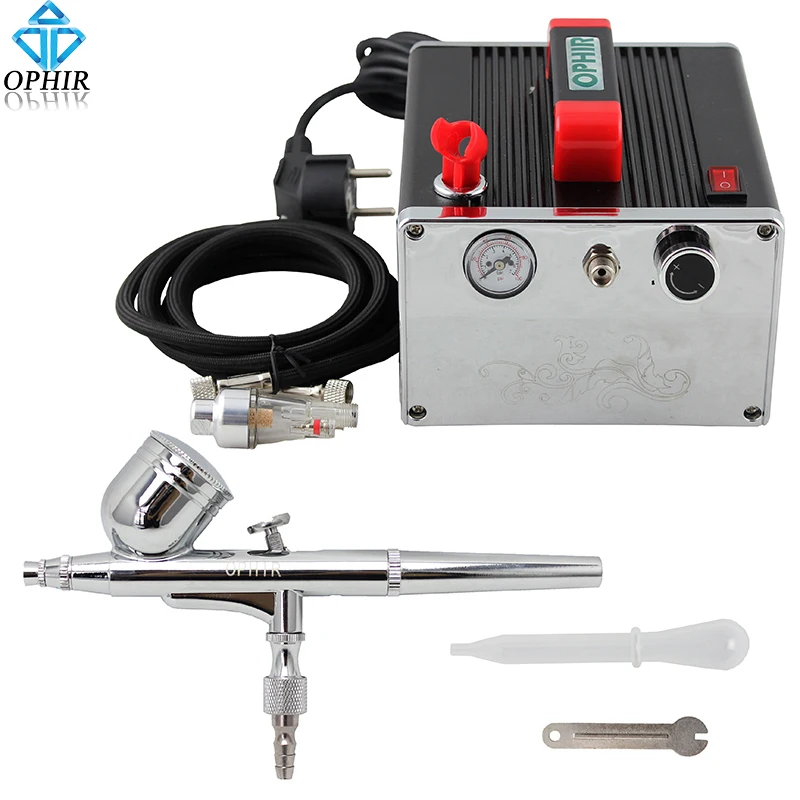 OPHIR Cake Decorating Airbrush Kit 0.3 mm Dual-Action Airbrush with Air Compressor for Eyebrow Pencil Makeup Nail Art_AC091+004A