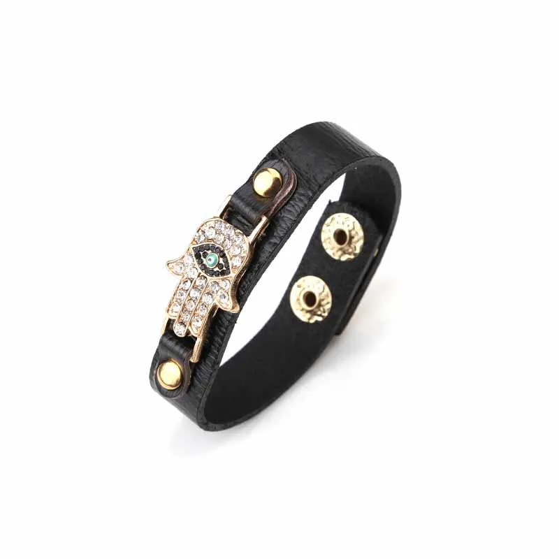 4 Colors PU leather Bracelet Zinc Alloy Evil Eye Hamsa Pendent Bracelet For Men Women Fashion Jewelry 1pc