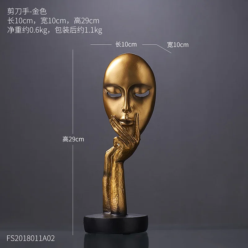 Creative Resin Hand-held Mask Abstract Character Decoration Living Room Wine Cabinet Art Model Desktop Home Decor - Цвет: E