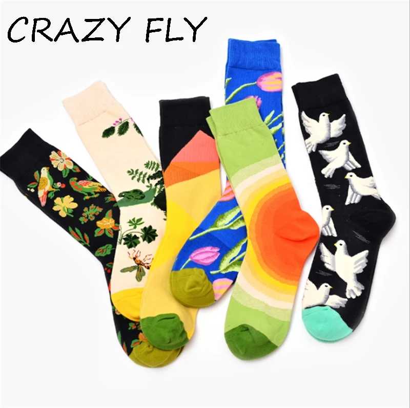 Магазин crazy fly новинка оригинальные носки унисекс в стиле Харадзюку с цветами и