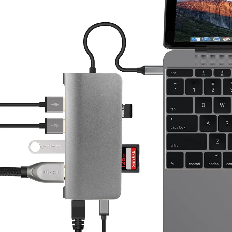 DZLST USB C концентратор для Ethernet LAN HDMI PD зарядка SD/TF кардридер 4K USB 3,0 концентратор разветвитель для Macbook huawei P20 samsung S9/S8