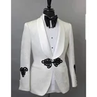 Белые облегающие мужские костюмы из 2 предметов, куртка с черными брюками, сшитые по индивидуальному заказу смокинги для жениха Гарри, новая мода