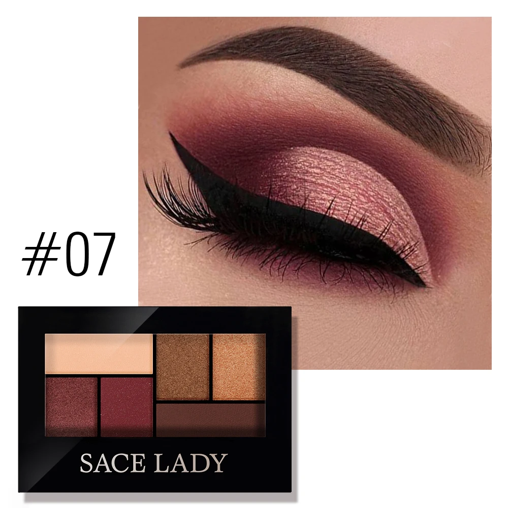 Eyeshadow 07 SACE LADY матовые тени для век Палитра Макияж 8 цветов блестящие тени для век с кистью Макияж стойкий водостойкий натуральный косметический - Цвет: Eyeshadow 07