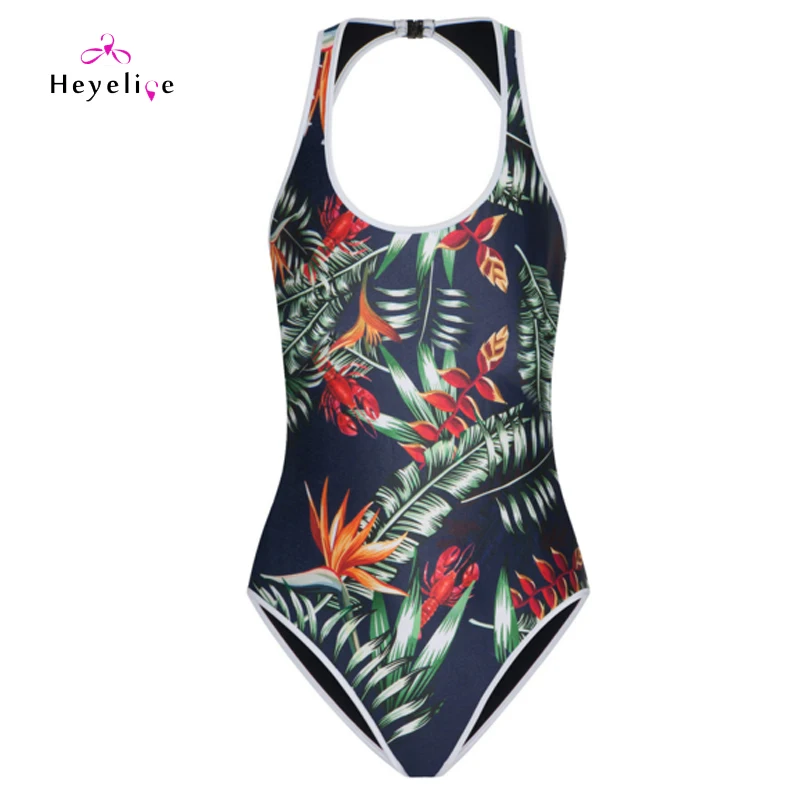 Купальник женский с принтом милый цельный высокой спинкой спортивный пуш ап