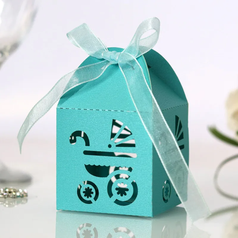 10 шт. Baby Shower Лазерная резка полые перевозки коробка для конфет с лентой День