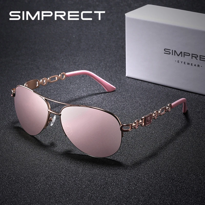 SIMPRECT, ретро пилот, поляризационные солнцезащитные очки для женщин, UV400, зеркальные, для вождения, солнцезащитные очки, высокое качество, Ретро стиль, брендовые, металлические солнцезащитные очки