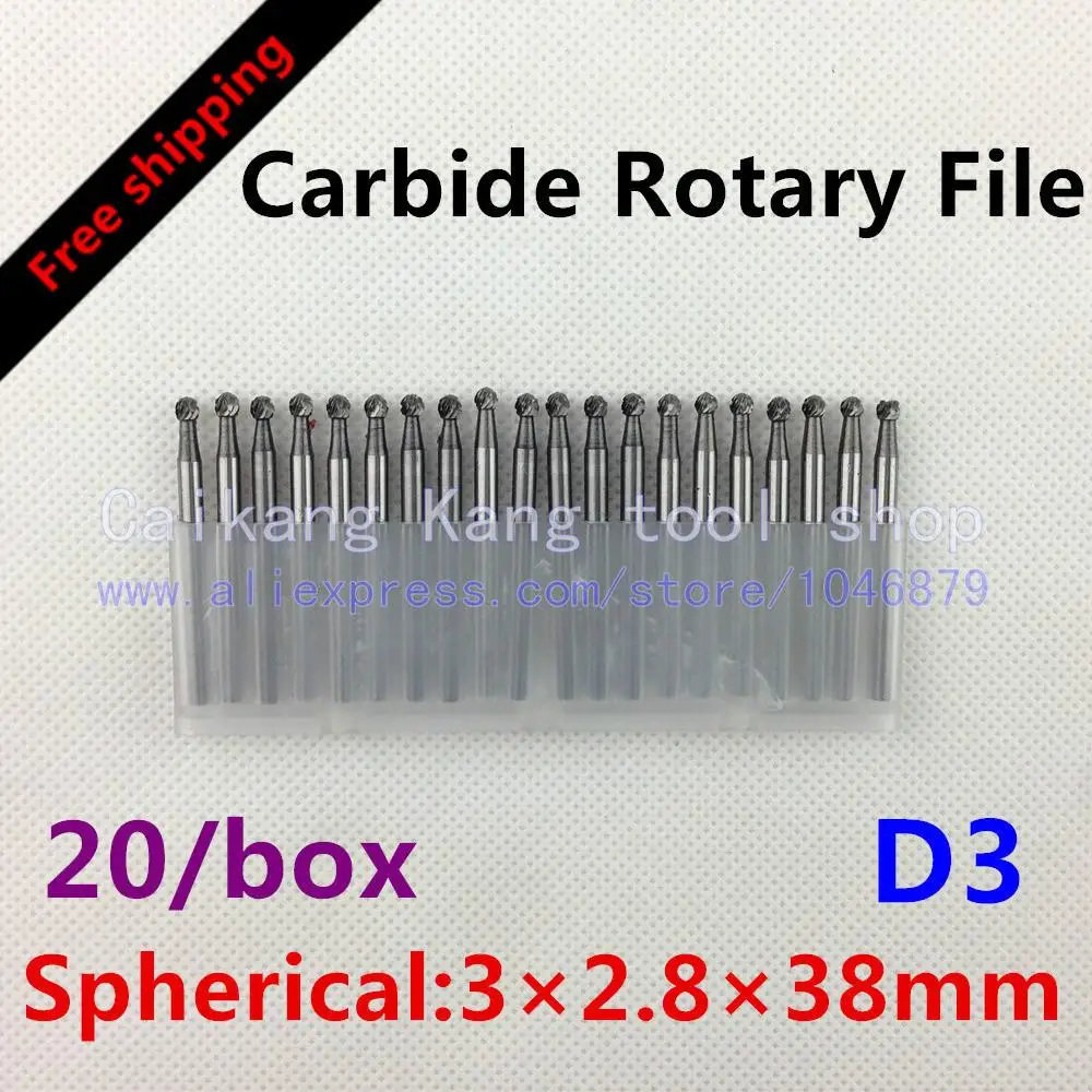 

20 / box. Head: 3mm. Shank Diameter: 3mm. Carbide burrs, Carbide, Carbide rotary burrs, deburring tools. D3 * 2.8 * 38