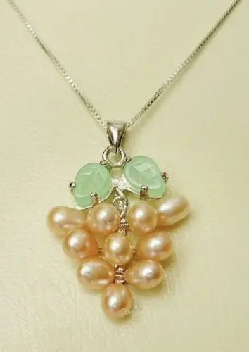 

Freshwater Cultured Pearl Grape Cluster stone Leaf 18" Chain Necklace