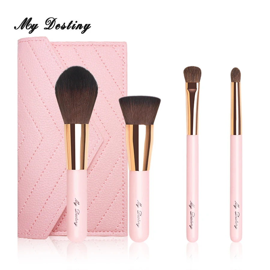 

MY DESTINY 4pcs Portable Pink Makeup Brushes Set with Bag Make Up Brush Kit Pincel Maquiagem Pinceis Brochas Pinceaux Maquillage