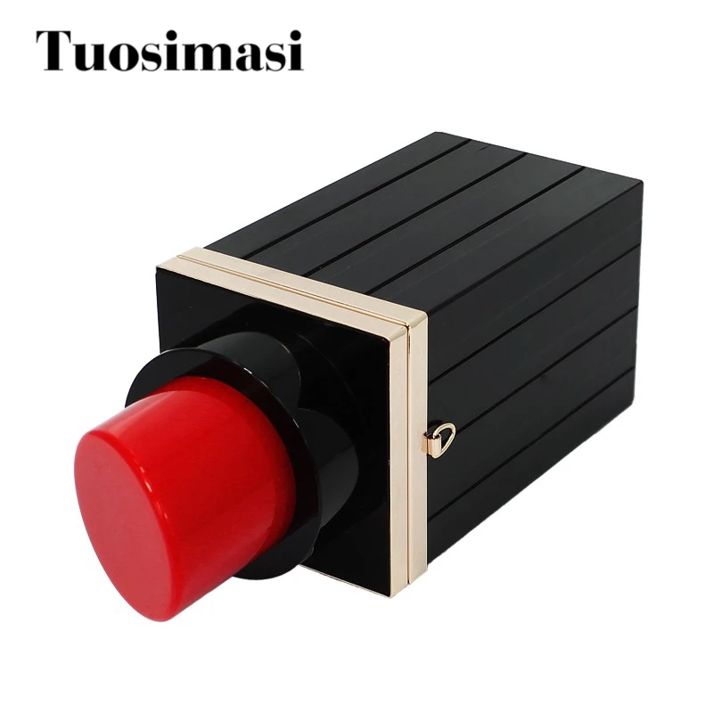 Сумка женская винтажная черная в форме губной помады для банкета и вечеринки на