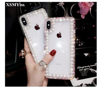 xsmyiss bling crystal rhinestone diamond pearl case cover for samsung s6 s7 s8 s9 s10 s20 s21 note 5 8 9 10 20 transparent case
