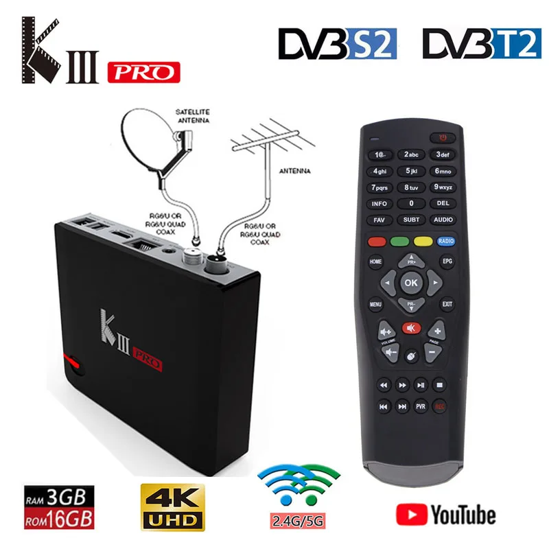 MECOOL KIII PRO DVB T2 S2 android 7 1 ТВ приставка 3 Гб 16 Amlogic S912 Восьмиядерный 64 бит комбо Wifi 4K