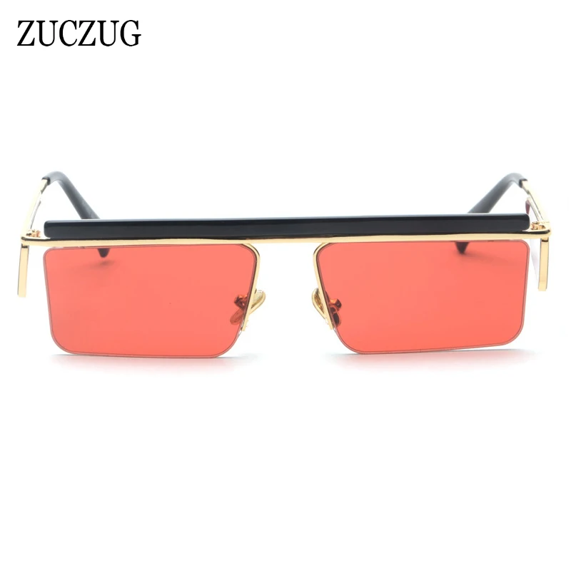 

ZUCZUG Brand Rectangle Sunglasses Women Men Square Metal Half Frame Sun Glasses Double lens Brown Red Sunglasses For Feamle