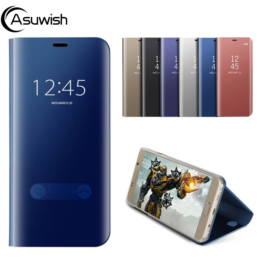 Зеркальный защитный чехол книжка для телефона Samsung Galaxy A8 Plus A 8 2018 A8plus SM A530 A730 A530F
