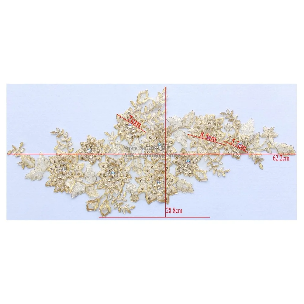 Новый ручной изготовленный золотистый/кремовый пайеточный бисерный вышитый аппликации на шее для одежды с 3D цветочными вышивками воротниками DIY ремесло TBNC107L.