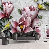 3d embossed magnolia flower photo mural living room hotel entrance background wall cloth luxury decoration 3d papel de parede