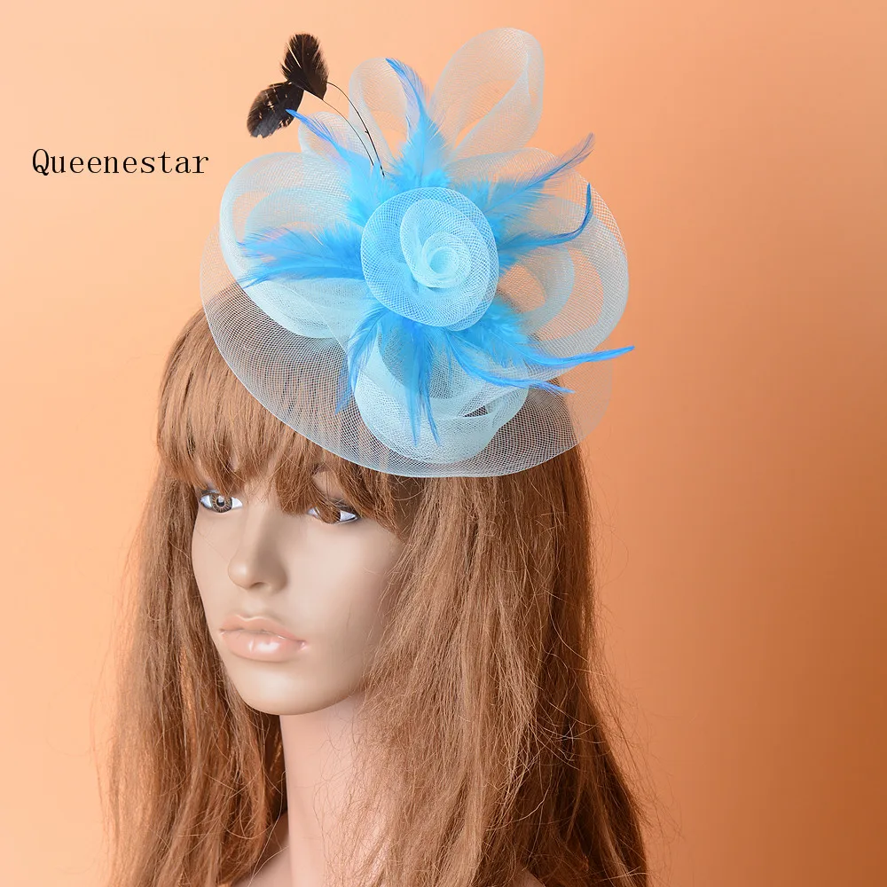 2017 Gauze Mesh Bridal Headdress Red Brown Grey Blue Flower Feather Wedding Hat Fascinator Hairpin Cocktail Party |