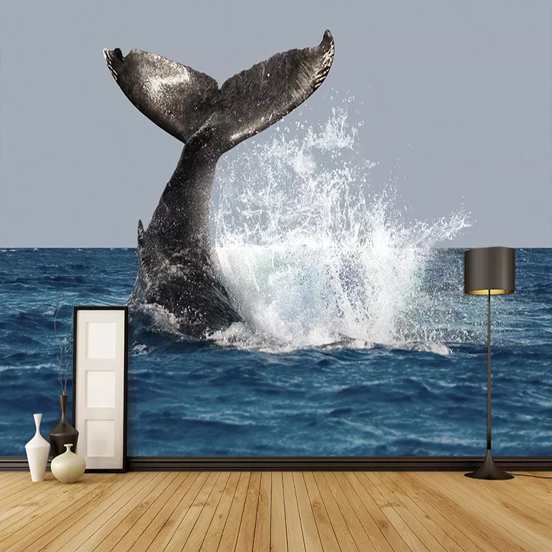 3D настенная бумага Современная картина маслом в виде Кита и моря фотообои