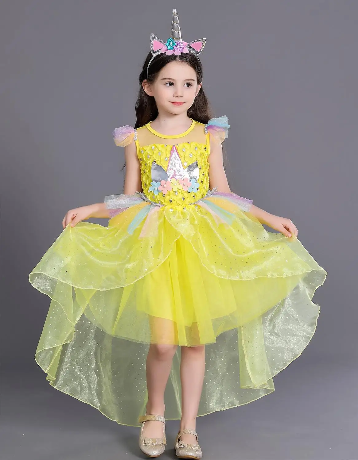 Surferfish Children's princess dress girl wedding summer sleeveless evening Lace Party Unicorn Baby Tail Dress | Детская одежда и
