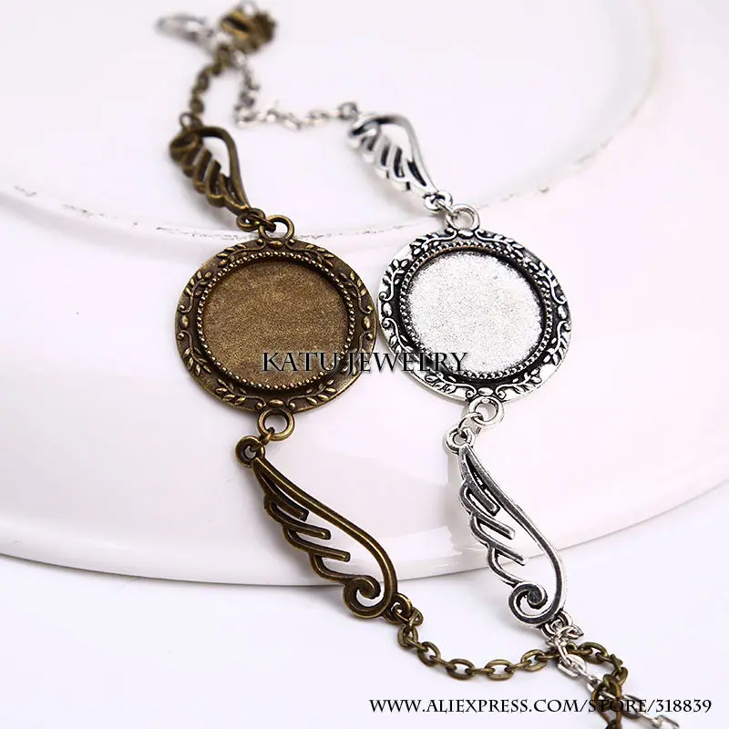 Круглый браслет кабошона 20 мм винтажные металлические Крылья Ангела из