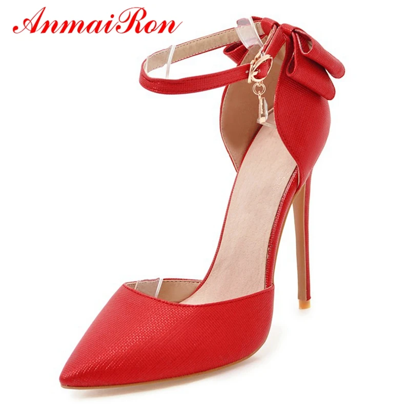

ANMAIRON Basic Super High (8cm-up) Thin Heels Pumps Women Shoes Pointed Toe Casual Buckle Strap Shoes Size 34-43 LY899